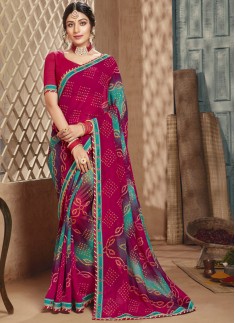 Traditional Bandhani Saree With Simple Blouse Piec