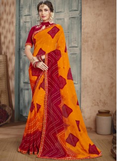 Traditional Bandhani Saree With Simple Blouse Piece