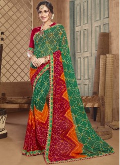 Traditional Bandhani Saree With Simple Blouse Piece