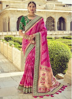 Traditional Bandhej Patola Pure Silk Saree With Heavy work Blouse Piece