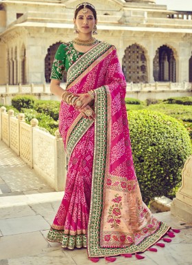 Traditional Bandhej Patola Pure Silk Saree With Heavy work Blouse Piece