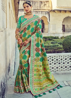 Traditional Bandhej Patola Pure Silk Saree With Heavy work Blouse Piece
