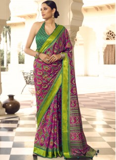 Traditional Patola Print Saree With Contrast Print