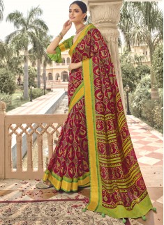 Traditional Patola Print Saree With Contrast Printed Blouse Piece