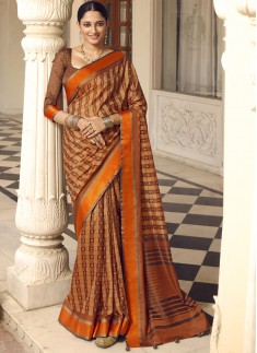 Traditional Patola Print Saree With Contrast Printed Blouse Piece