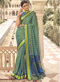 Traditional Patola Print Saree With Contrast Printed Blouse Piece