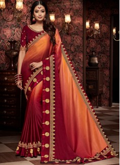 Traditional Shaded Saree With Contrast Blouse Piece