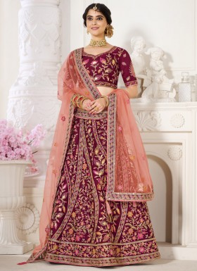 Traditional Silk Fabric Lehenga Choli With Decent Work And Net Dupatta