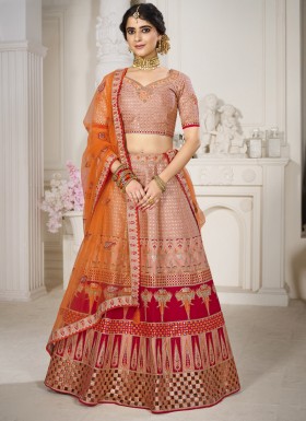 Traditional Silk Fabric Lehenga Choli With Decent Work And Net Dupatta