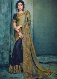 Trendy Look Half Half saree With Contrast Blouse