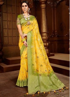 Unique Banarsi Silk Material Sree With Weaving In All over Saree Including Contrast Heavy work Blouse Piece