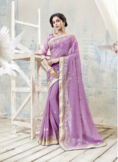 Violet Color Saree With KAsab Zari Work And Same Color Blouse