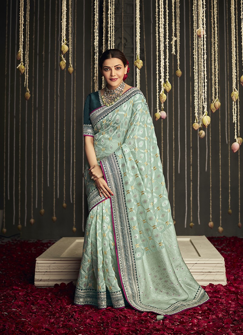 Wedding Wear Light Pista Green Woven Saree