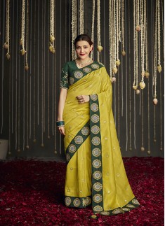 Yellow Art Silk Saree With Embroidered Border