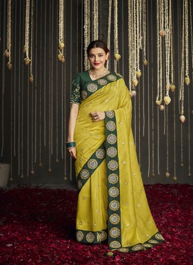 Yellow Art Silk Saree With Embroidered Border