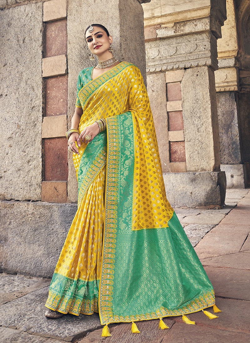 Yellow Weaving Silk Classic Saree